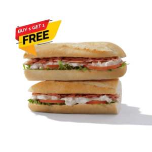 BUY 1 GET 1 FREE Roast Chicken and Bacon Club Baguette